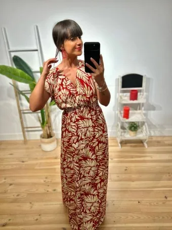 Vestido Estampado Hojas BORELA Burdeos