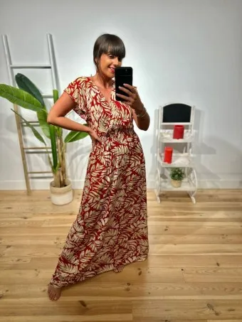 Vestido Estampado Hojas BORELA Burdeos