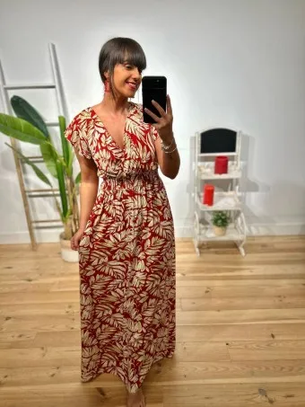 Vestido Estampado Hojas BORELA Burdeos