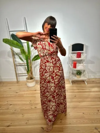 Vestido Estampado Hojas BORELA Burdeos