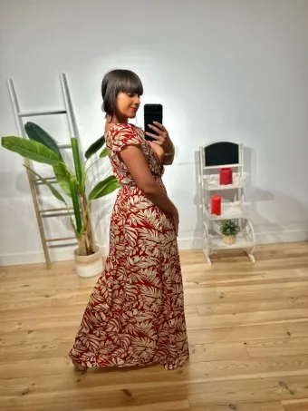 Vestido Estampado Hojas BORELA Burdeos