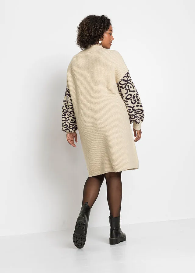 VESTIDO HOLGADO DE PUNTO CON ESTAMPADO DE LEOPARDO ARENA JASPEADONEGRO CON ESTAMPADO DE LEOPARDO