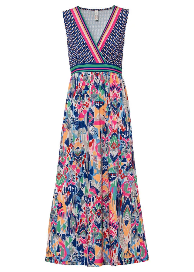 Vestido largo Azul/rosa con estampado gráfico