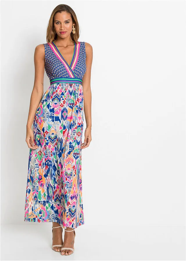 Vestido largo Azul/rosa con estampado gráfico