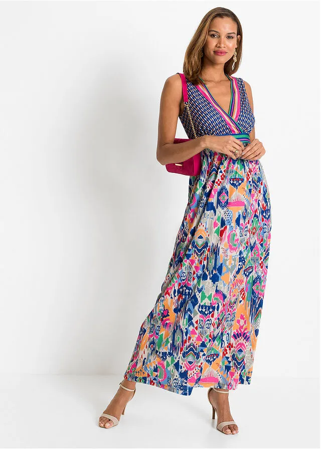 Vestido largo Azul/rosa con estampado gráfico