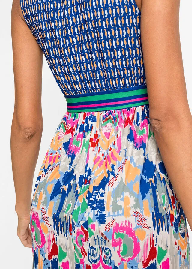 Vestido largo Azul/rosa con estampado gráfico