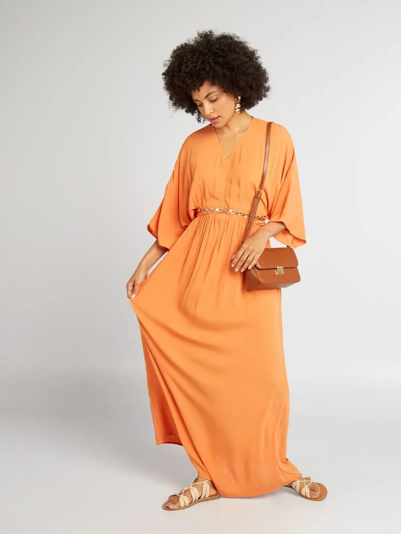 VESTIDO LARGO MANGA MURCIéLAGO  NARANJA