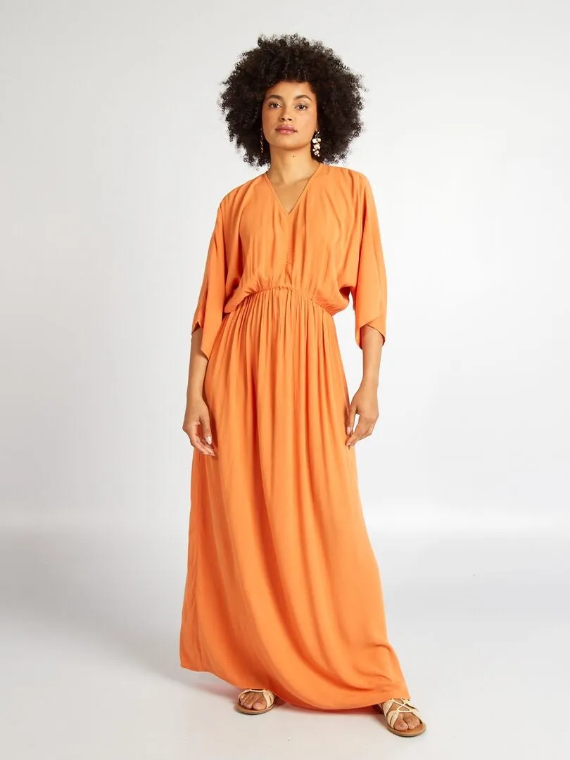 VESTIDO LARGO MANGA MURCIéLAGO  NARANJA