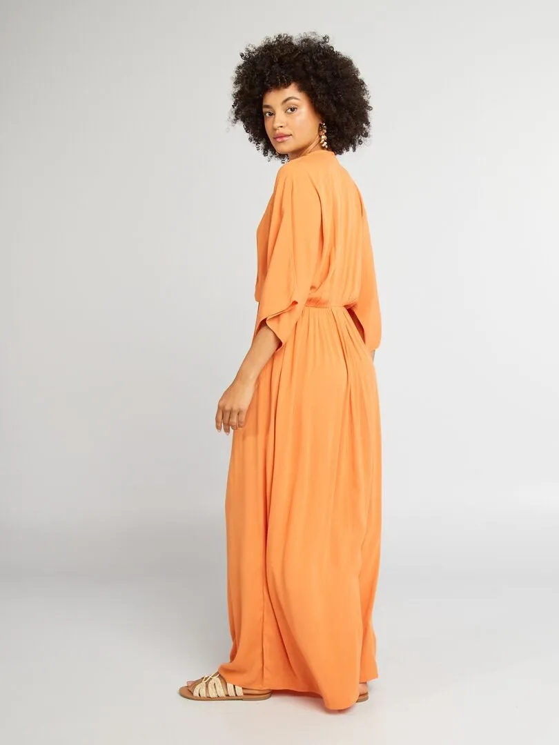 VESTIDO LARGO MANGA MURCIéLAGO  NARANJA