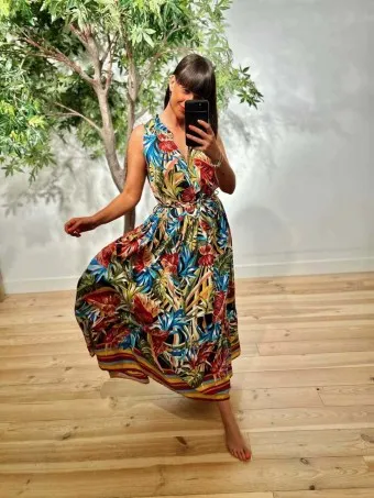 Vestido Lazada Estampado LIORA Burdeos