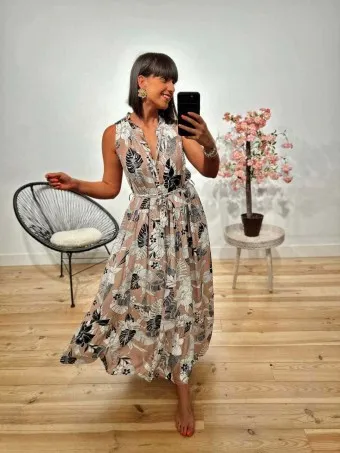 Vestido Lazada Estampado MONZANE Nude