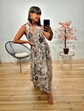 Vestido Lazada Estampado MONZANE Nude