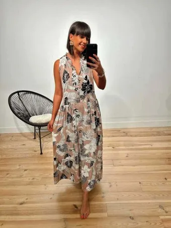 Vestido Lazada Estampado MONZANE Nude