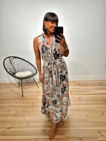Vestido Lazada Estampado MONZANE Nude