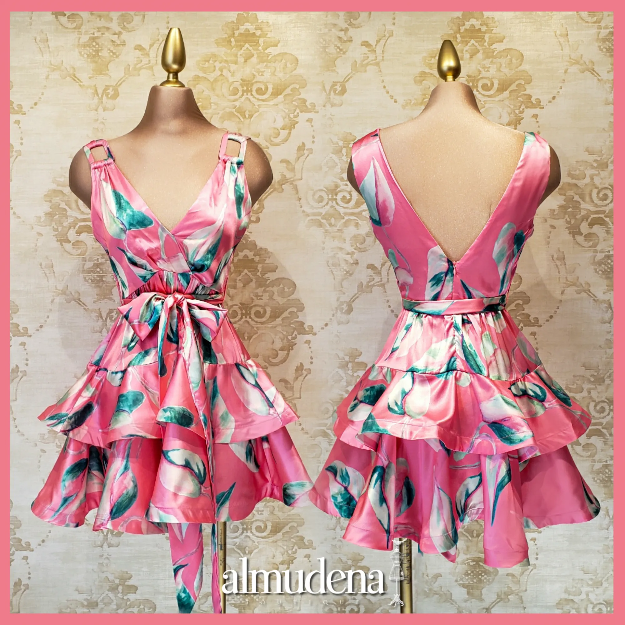 Vestido Rosa Corto con Estampado Flores