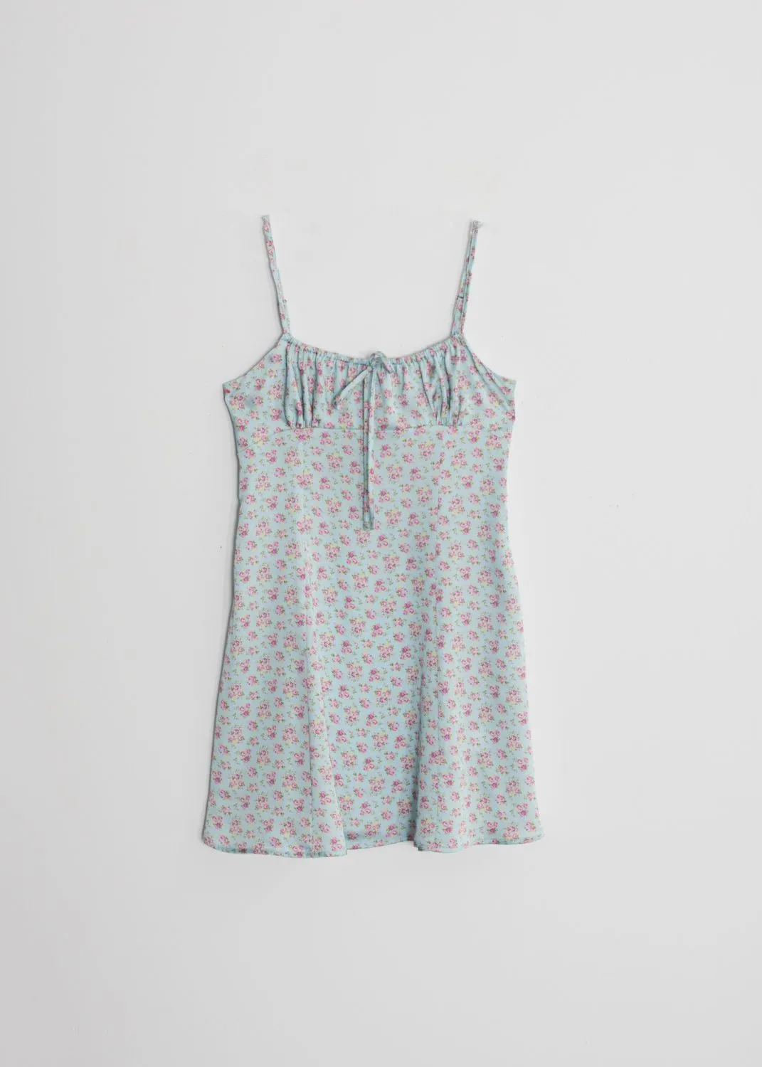 Vestido satinado estampado floral mujer con tirantes color celeste