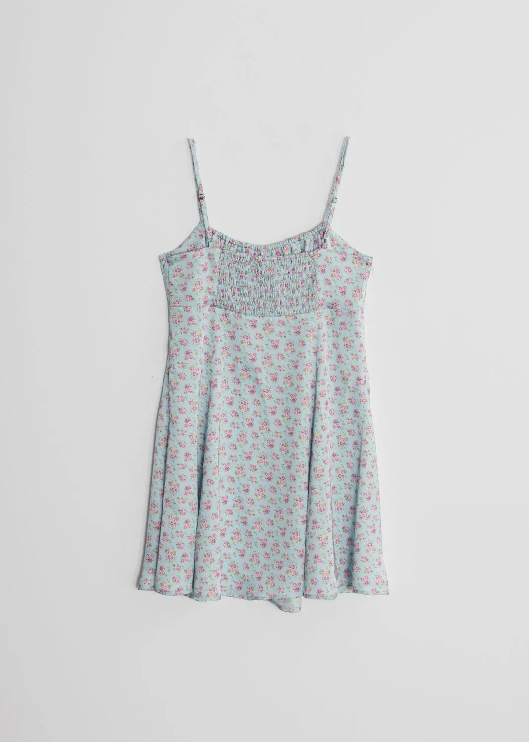 Vestido satinado estampado floral mujer con tirantes color celeste