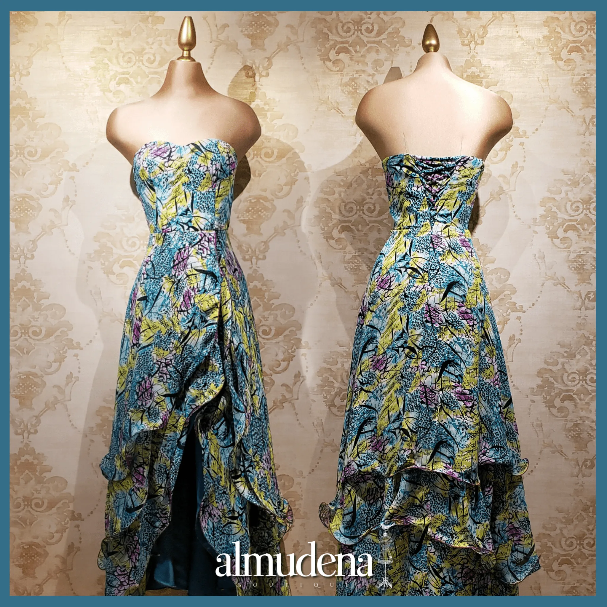 Vestido Verde Jade Largo con Estampado Flores