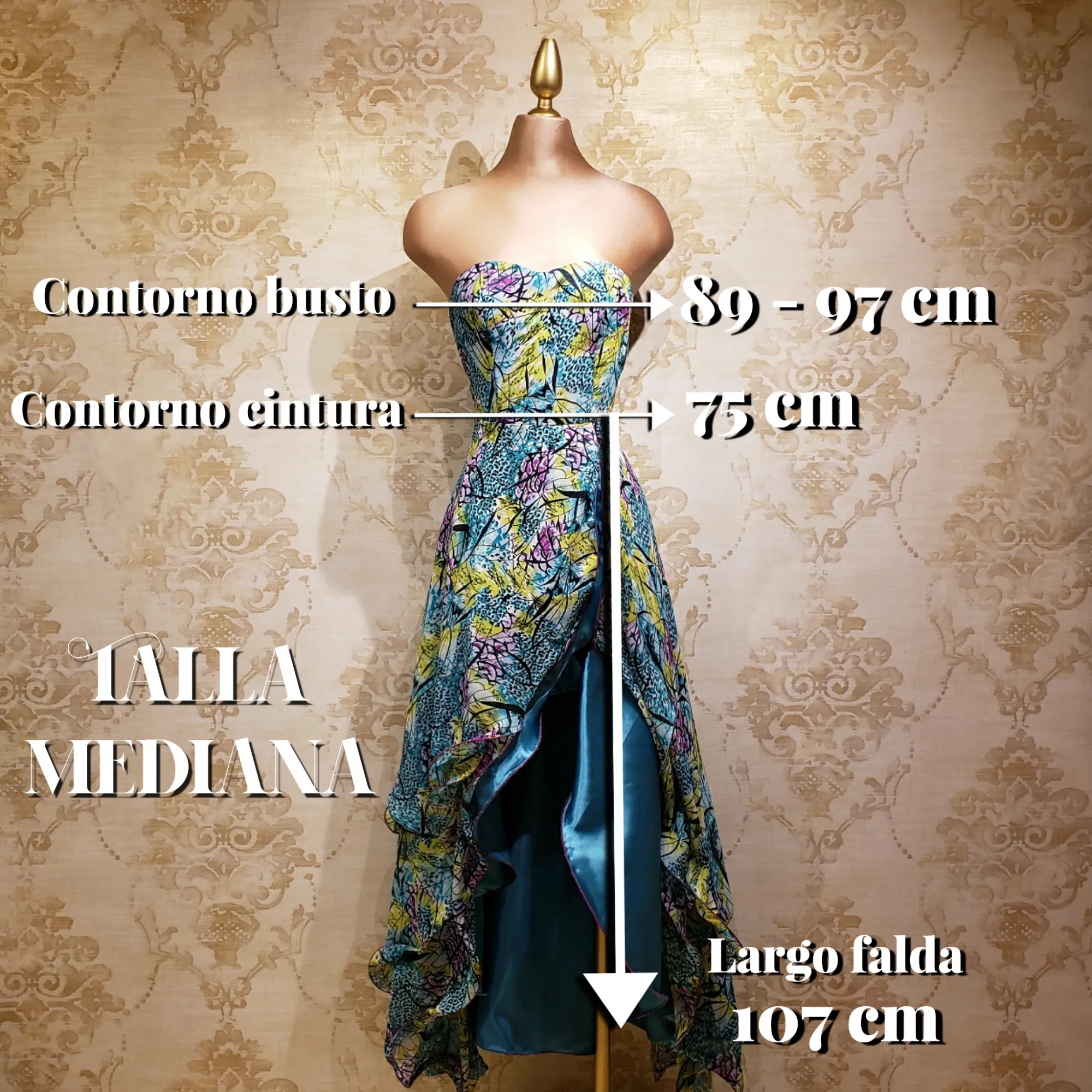Vestido Verde Jade Largo con Estampado Flores