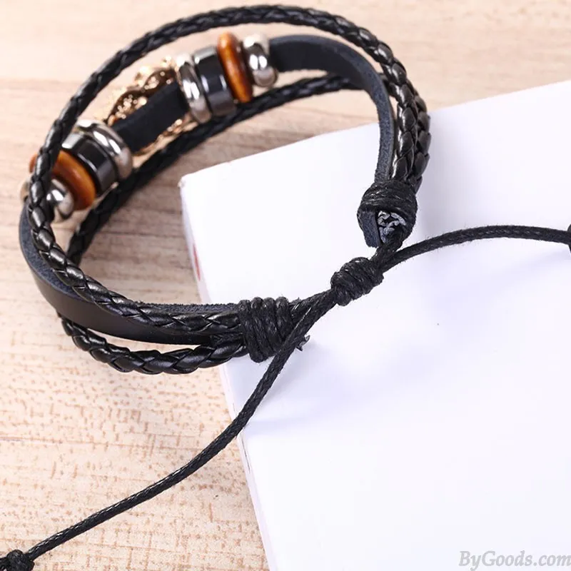 VINTAGE CRYSTAL OWL BEAD SUNFLOWER ROPE LEATHER WRISTBAND BANGLE CUFF MULTILAYER ANIMAL ACCESSORY WRAP BRACELET     