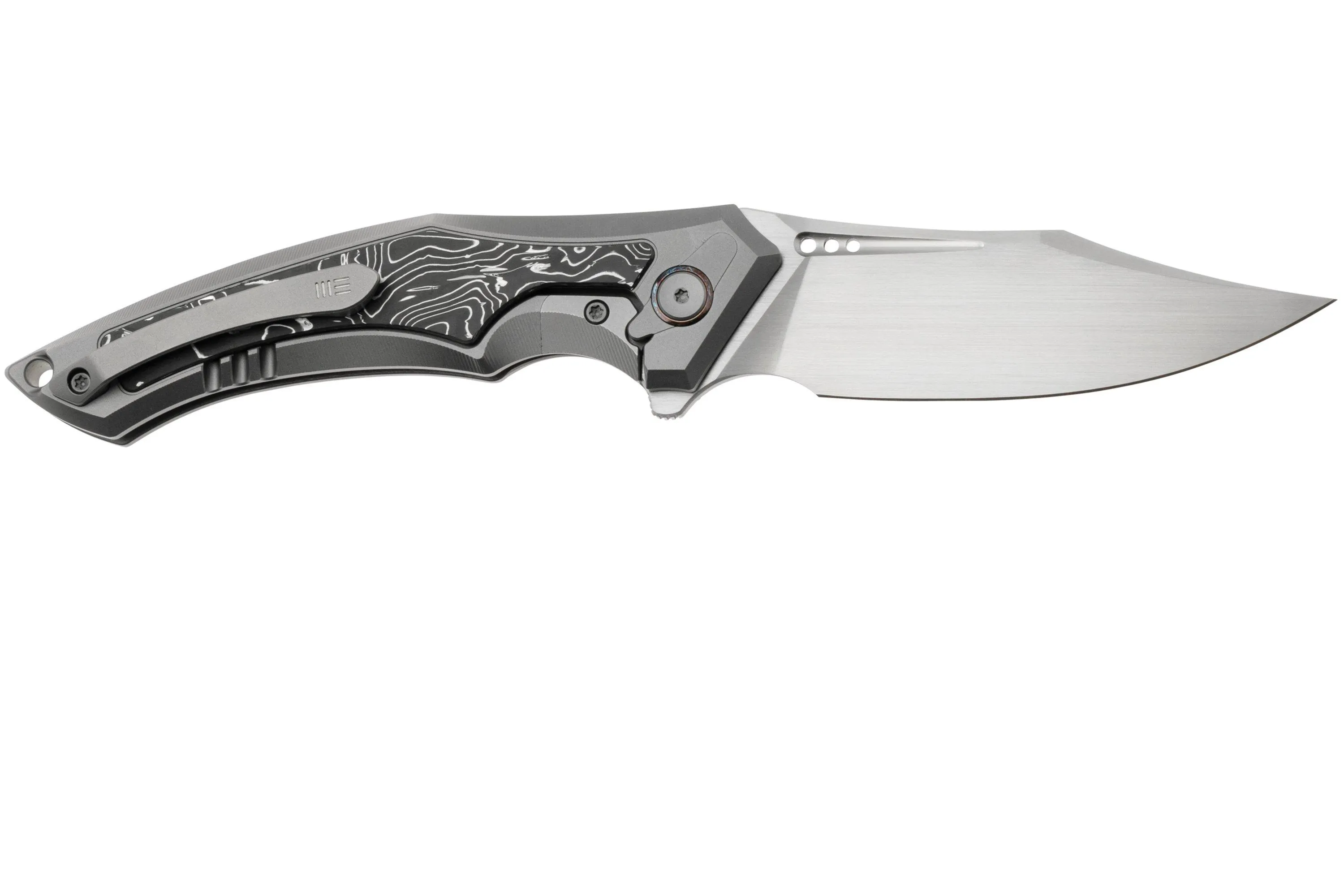 WE KNIFE ORPHEUS WE230092 CPM 20CV, GRAY TITANIUM, ALUMINIUM FOIL CARBON FIBER, NAVAJA