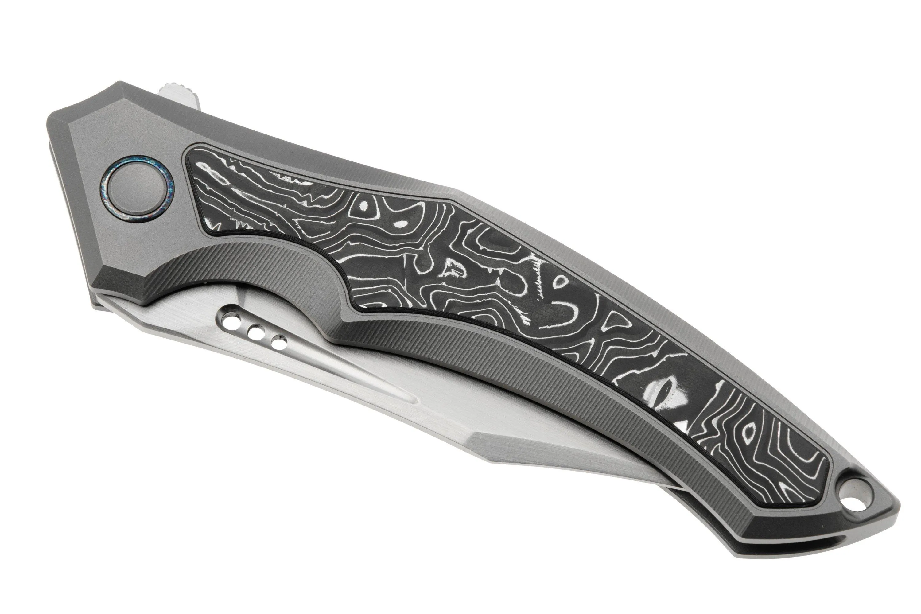 WE KNIFE ORPHEUS WE230092 CPM 20CV, GRAY TITANIUM, ALUMINIUM FOIL CARBON FIBER, NAVAJA