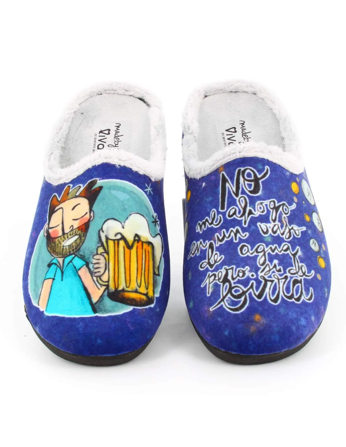 Zapatilla de Casa "No me ahogo en un vaso de agua pero si de birra" Inverness Marino