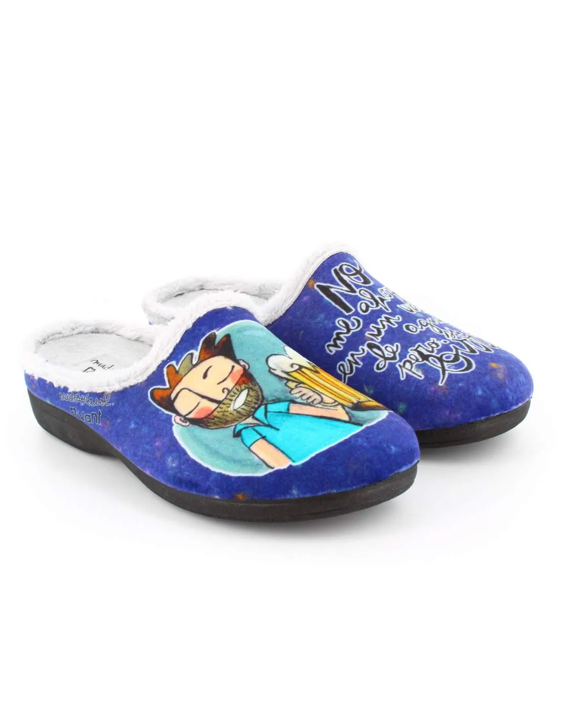 Zapatilla de Casa "No me ahogo en un vaso de agua pero si de birra" Inverness Marino