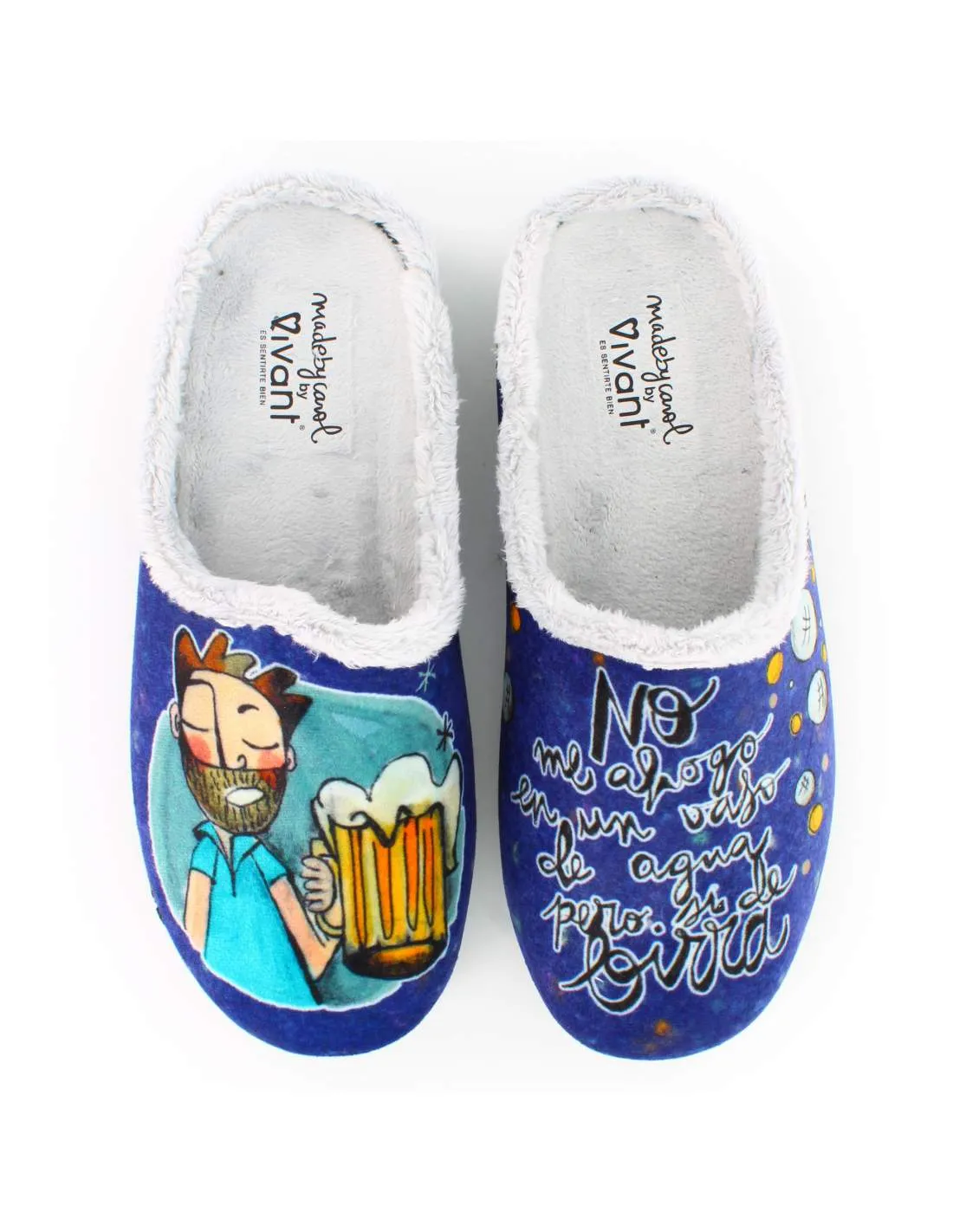 Zapatilla de Casa "No me ahogo en un vaso de agua pero si de birra" Inverness Marino