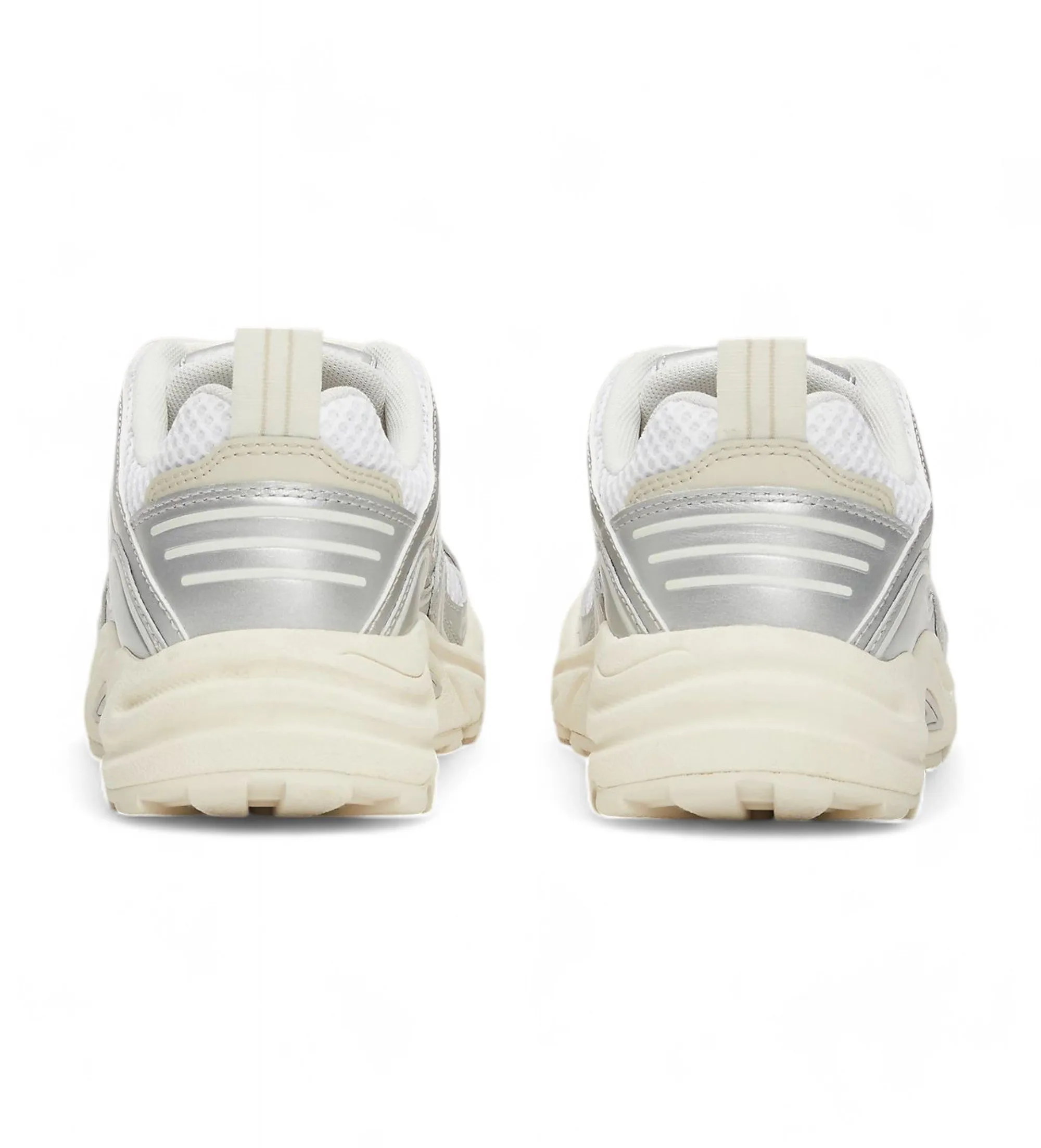 Zapatillas estilo running metalizadas plateado, blanco