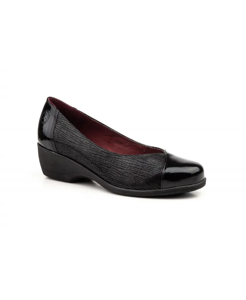 Zapatos Mujer Piel Negro y Marrón Cuña Baja