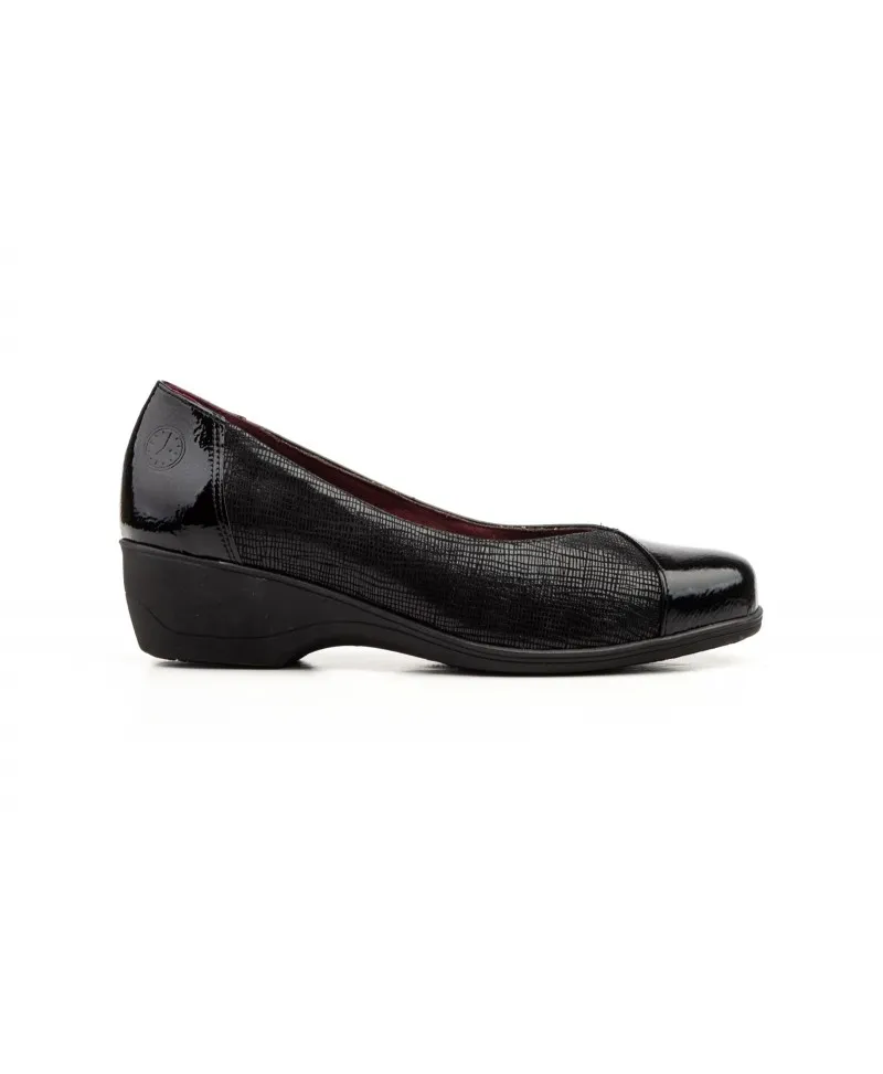 Zapatos Mujer Piel Negro y Marrón Cuña Baja