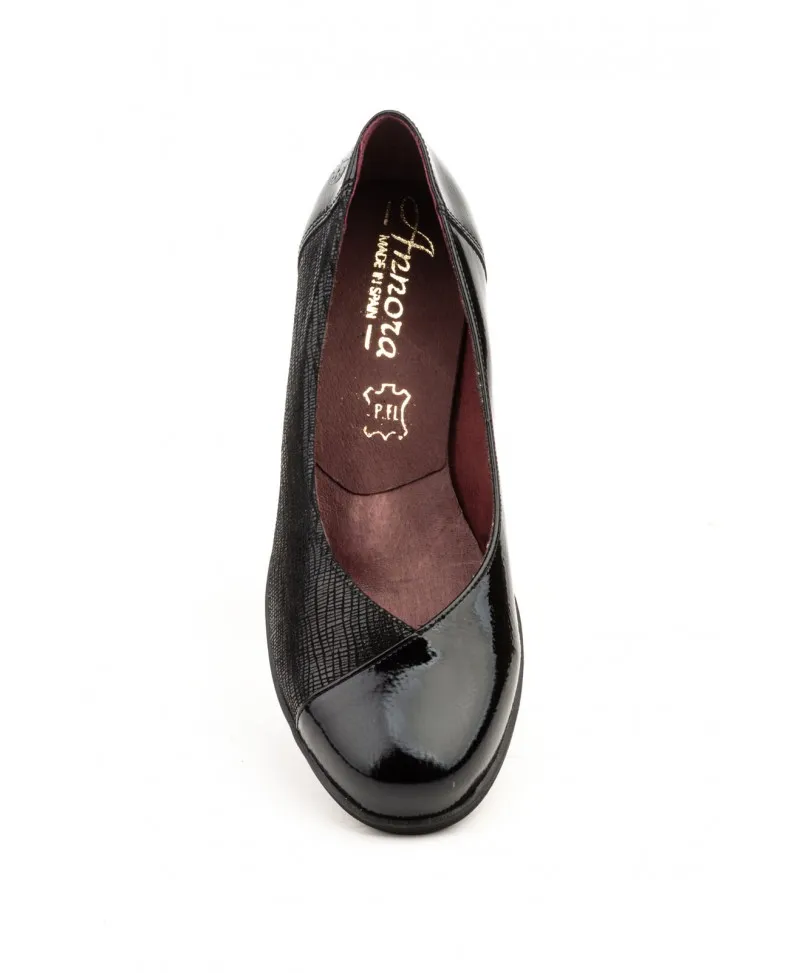 Zapatos Mujer Piel Negro y Marrón Cuña Baja