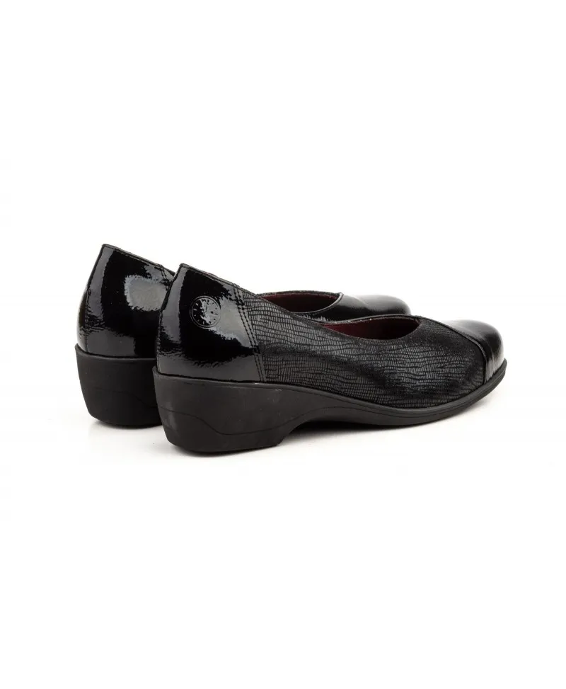 Zapatos Mujer Piel Negro y Marrón Cuña Baja