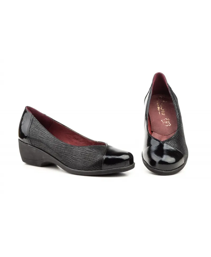 Zapatos Mujer Piel Negro y Marrón Cuña Baja